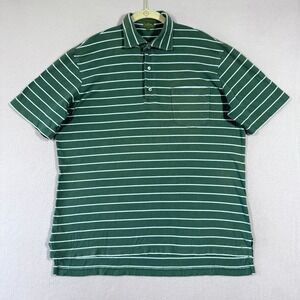 Sid Mashburn Polo Shirt Mens Large Short Sleeve Green Blue Striped Pocket Logo
